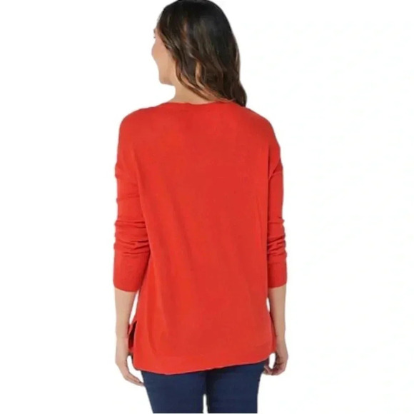 LAURIE FELT | “As Is” Cashmere Blend Daisy Print V-Neck Orange Sweater Size XL - Picture 3 of 9